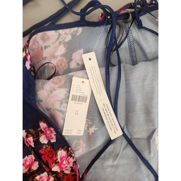 NWD Anthropologie Double-Strap Halter Column Floral Midi Dress Sz XS Navy GC211 - Picture 10 of 12